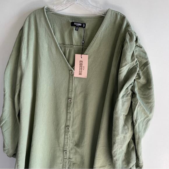 NWT Missguided Plus Size Green V Neck Button Front Denim Dress - Picture 6 of 9